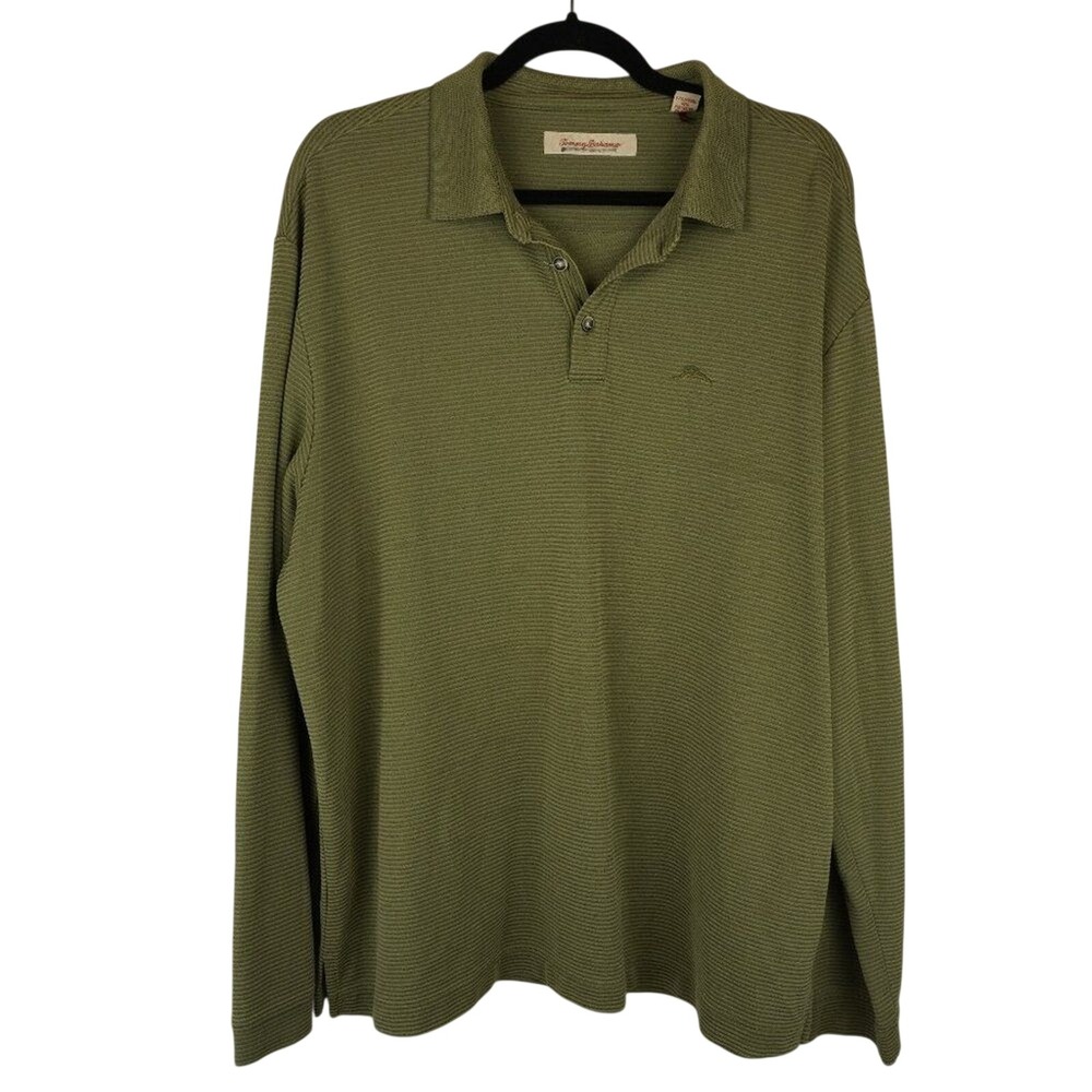 Tommy Bahama Green Striped Collared Polo Long Sleeve Shirt Size XL